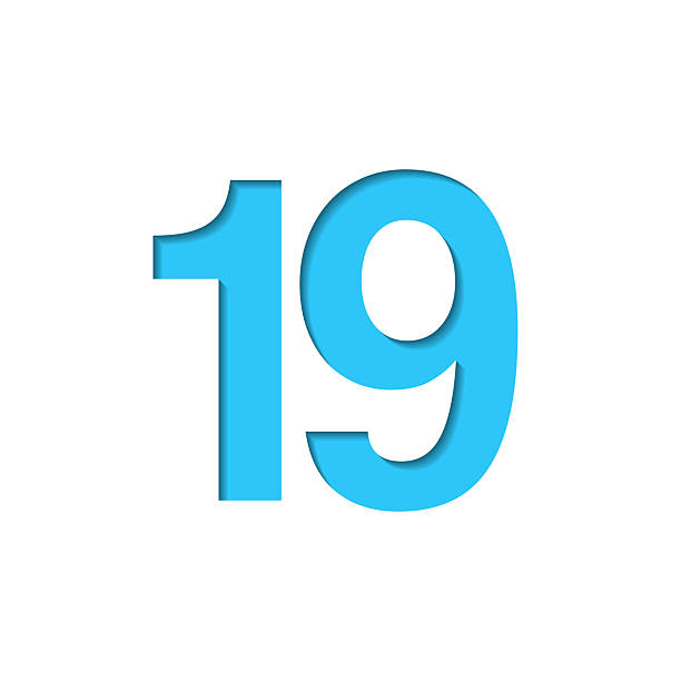 istock 19 - Number Nineteen. Icon cut out on white paper with blue background 2251961492