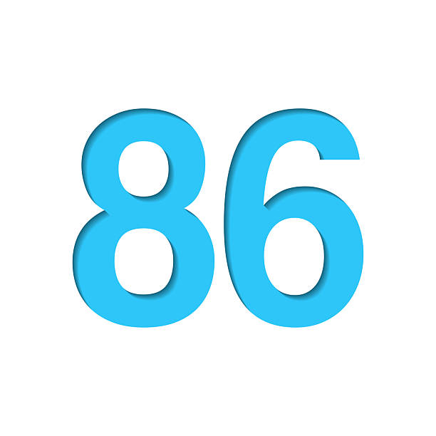 istock 86 - Number Eighty-six. Icon cut out on white paper with blue background 2251962031