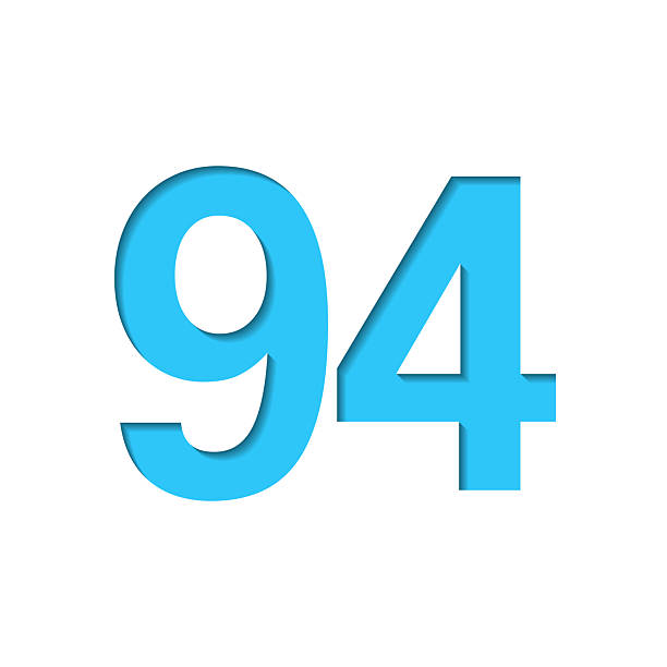 istock 94 - Number Ninety-four. Icon cut out on white paper with blue background 2251962115