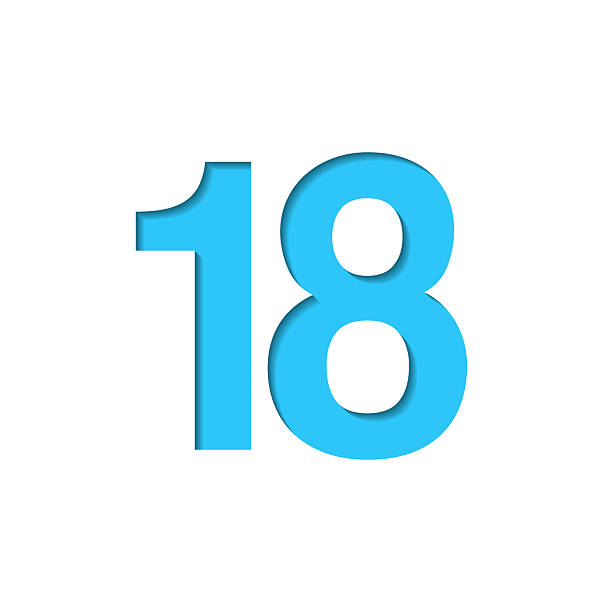 istock 18 - Number Eighteen. Icon cut out on white paper with blue background 2251962184