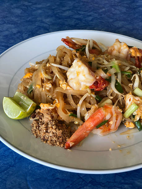Pad Thai, stir-fried rice noodles with prawns and vegetables