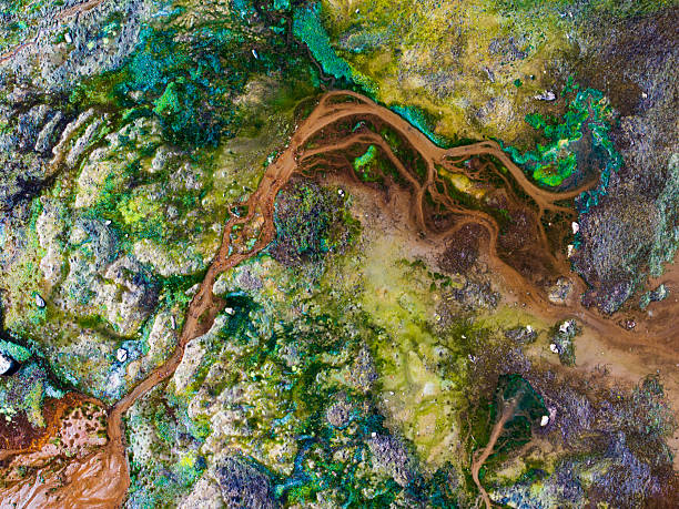 Dangers and droughts affecting lakes,Abstract photography, backgrounds for billboards, global climate-themed photographs. The magical beauty of colors. The colors and patterns of lakes and rivers.