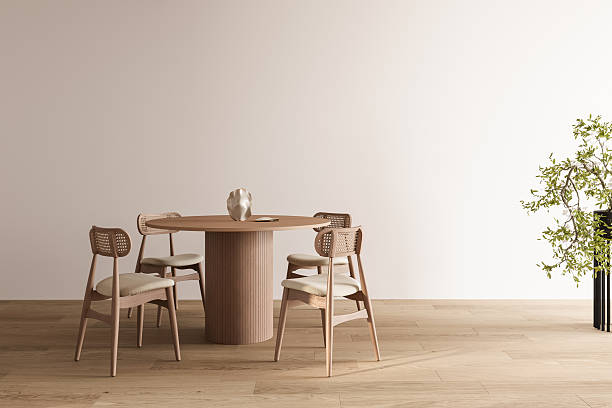 istock Modern empty room interior showing natural wood dining table and chairs. 3d Rendering 2251968518