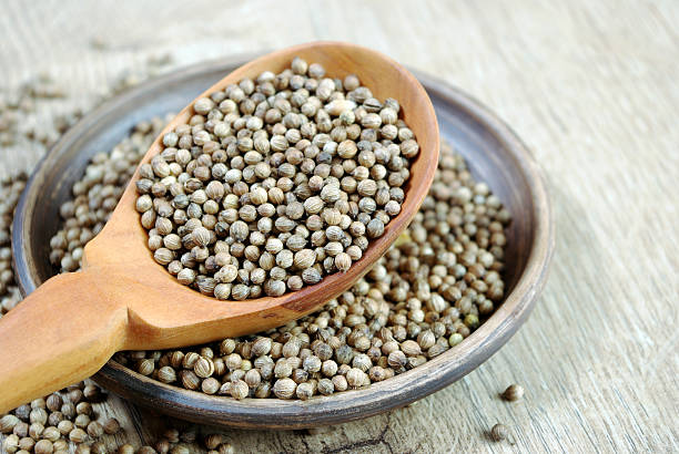 istock coriander seeds in a wooden spoon. close up 2251968727
