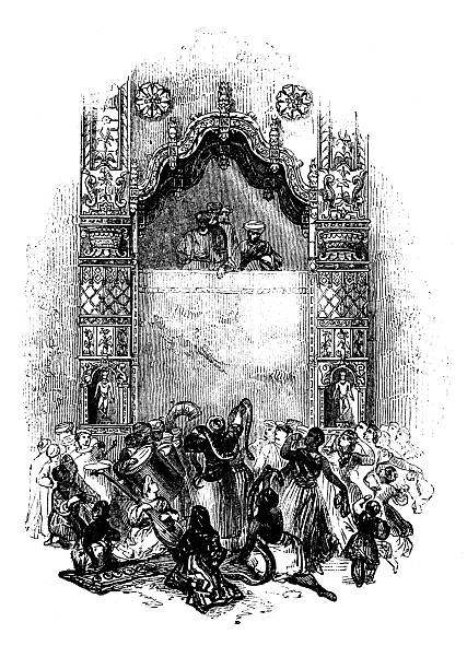 Antique zoology animal illustration: Snake charmers