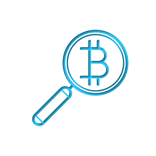 istock Magnifying glass with Bitcoin sign. Icon cut out on white paper with blue background 2251972133