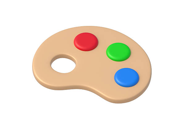Simple painter palette isolated on white background. School accessories. Red, green, blue color. Tools for painting. 3d render