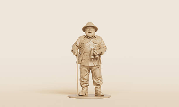 istock Smiling Elderly Explorer with Walking Staff Miniature  Figure. 3D Rendering. 2251978367