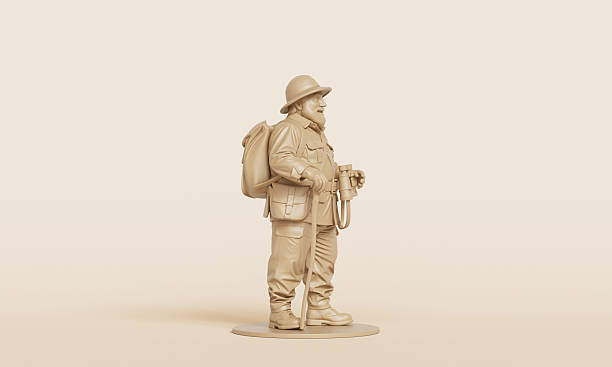 istock Smiling Elderly Explorer with Walking Staff Miniature  Figure. 3D Rendering. 2251978372