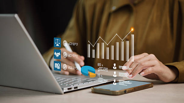 istock Financial analytics dashboard with compliance icons on laptop, KPI reporting and risk management concept 2251980968