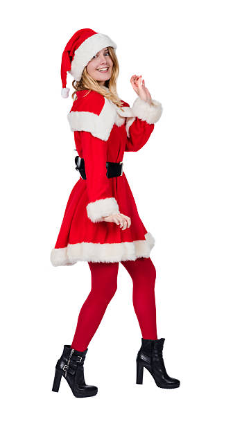 santa woman dancing on white background