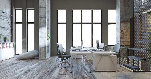 istock Modern industrial office interior with concrete walls. Empty workplace 3d render 2251995633