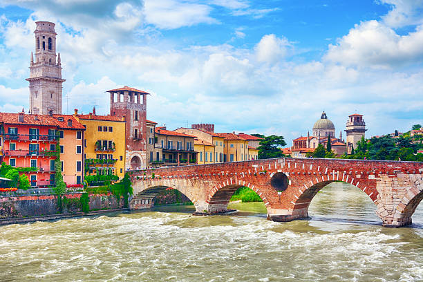 Ponte Pietra or Pons Marmoreus on Adige River, Verona, Italy