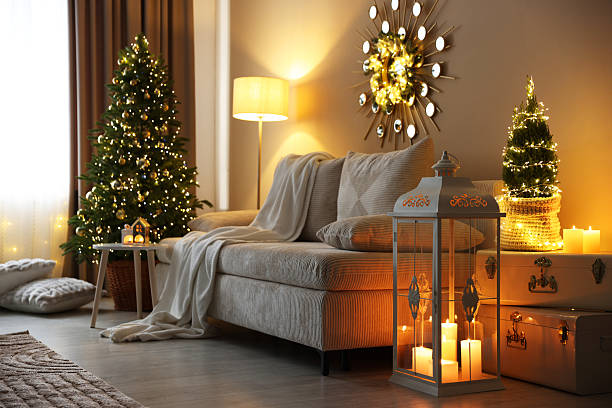 istock Beautiful Christmas tree and other decor in cozy room. Festive interior design 2252000580
