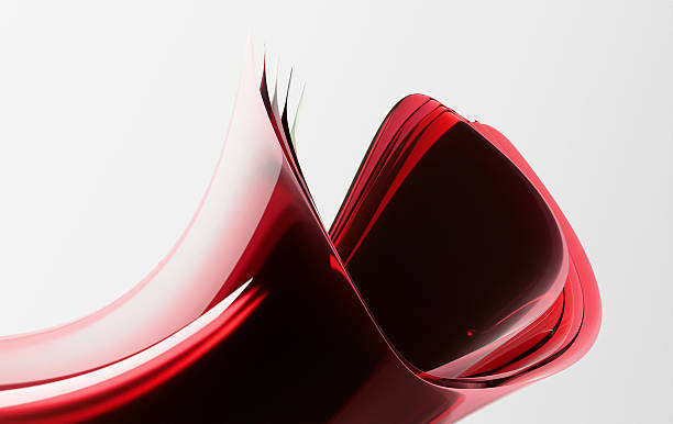 Contemporary 3D Render of Flowing Red Glass Curves with Transparent and Reflective Properties for Premium Brand Background