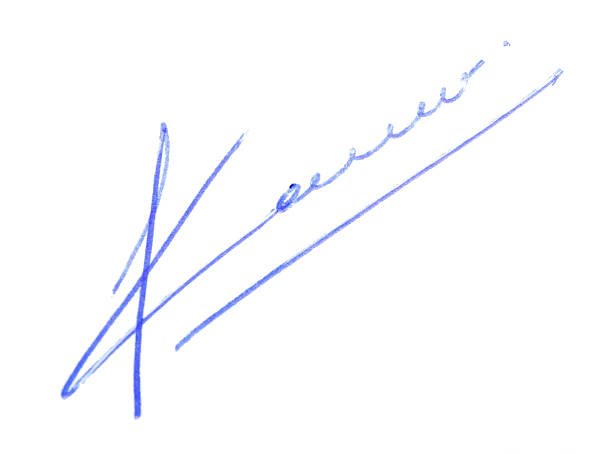 Beautiful signature made with pen isolated on white, top view