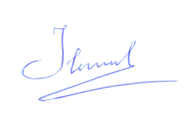Beautiful signature made with pen isolated on white, top view