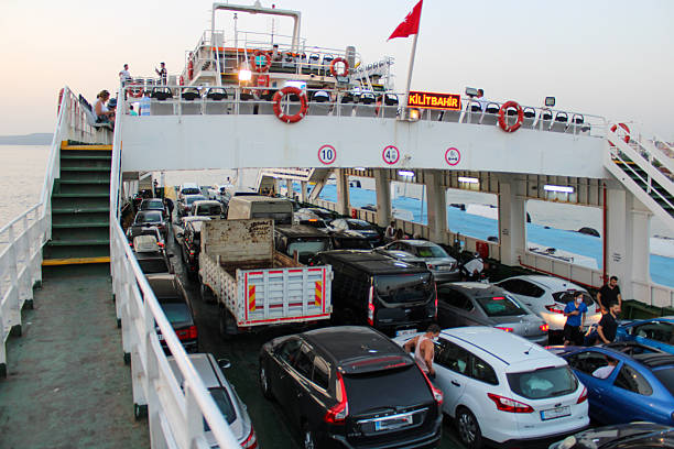 Vehicles are jammed onto a ferry in Washington