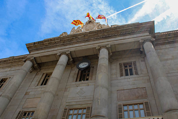 Barcelona, Spain, May 4, 2023, The historic Barcelona City Hall building, known as Ajuntament de Barcelona, located in Plaça Sant Jaume, showcasing its neoclassical facade and architectural details