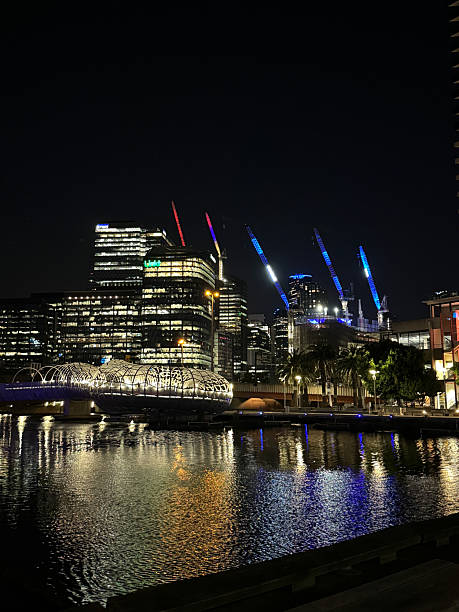 istock Melbourne yarra river cityscape at night with webb bridge 2252009010