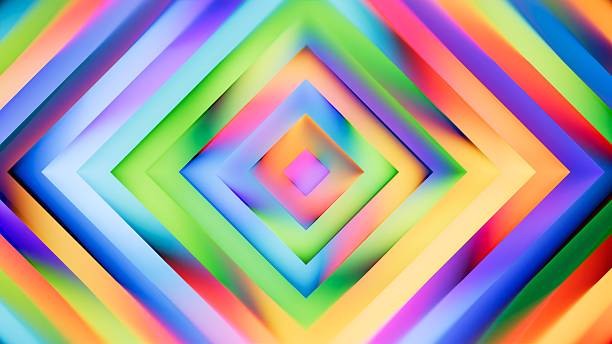 istock Abstract multicolored background. Holographic stripes wrap around a central diamond shape. Bright neon geometric pattern with 3D feel 2252009258