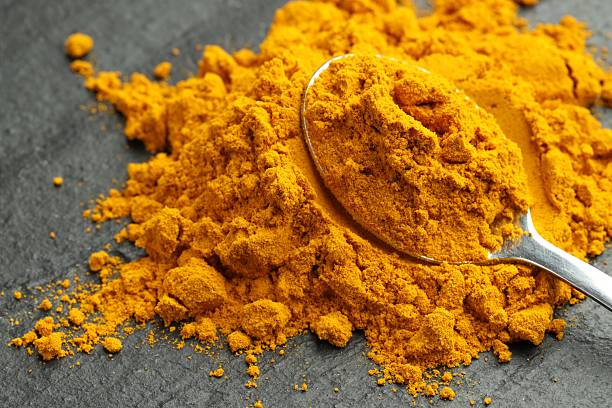 istock Turmeric powder and spoon on grey table, closeup 2252015173