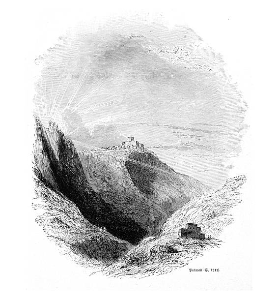 istock Mountain landscape of Patmos island, Greece, 19th century – Engraving 2252016415