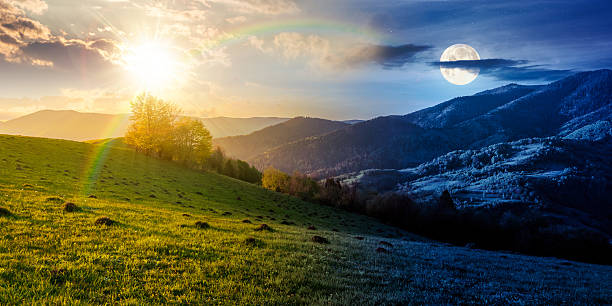 istock countryside scenery in mountains. day and night time change concept 2252016455