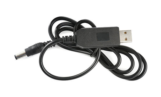 istock Black USB charge cable isolated on white, top view 2252017870