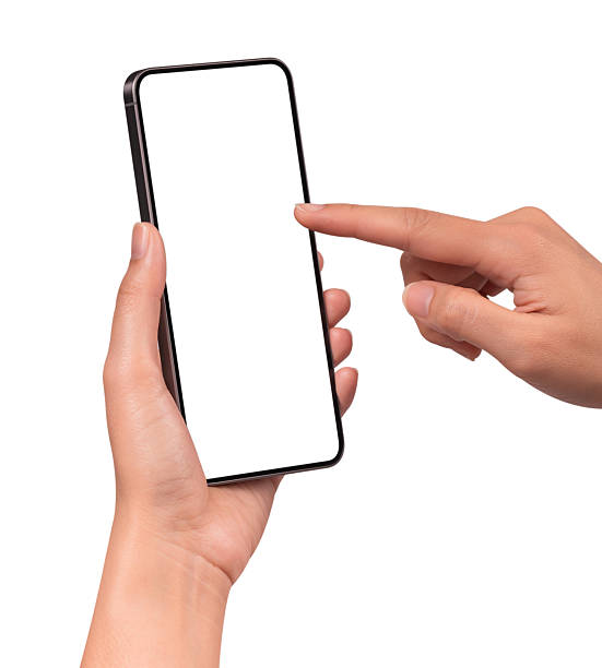 istock Hand using smartphone with blank screen, isolated on white background. High quality studio shot. Concept for business, technology, and advertising. 2252026217