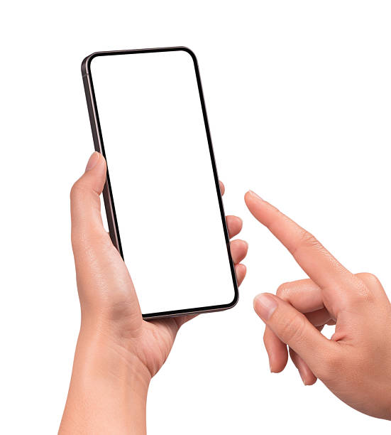 istock Hand using smartphone with blank screen, isolated on white background. High quality studio shot. Concept for business, technology, and advertising. 2252026303