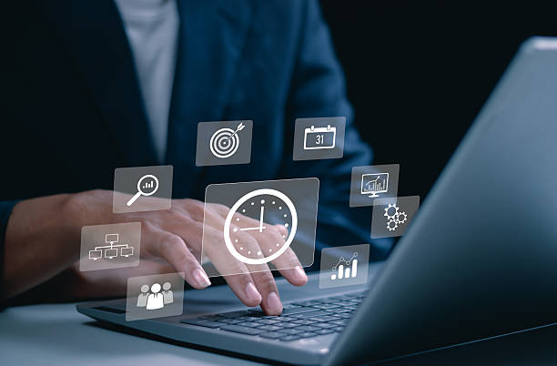 istock Time management concept. Businessman use laptop to work planning for increases efficiency and reduces work time. Business project planning. 2252031844