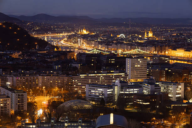 istock Budapest skyline illuminated at night from above 2252033780