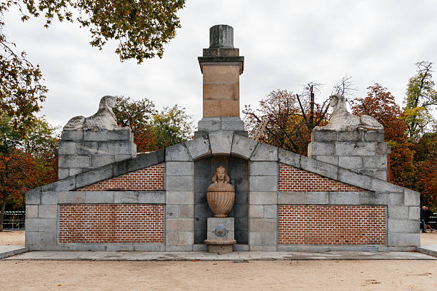 Sculptures at Monument to Alfonso XII in Buen Retiro park, Madrid, Spain