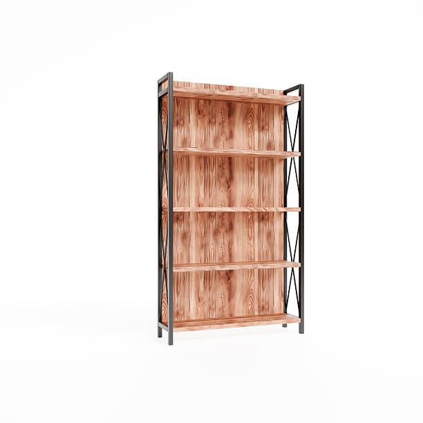 istock Rustic Wood Bookshelf with Open Shelves and Metal Frame 2252047474