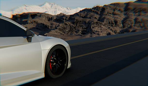 Car wheels, roadside view, road, highway, 3D illustration.
