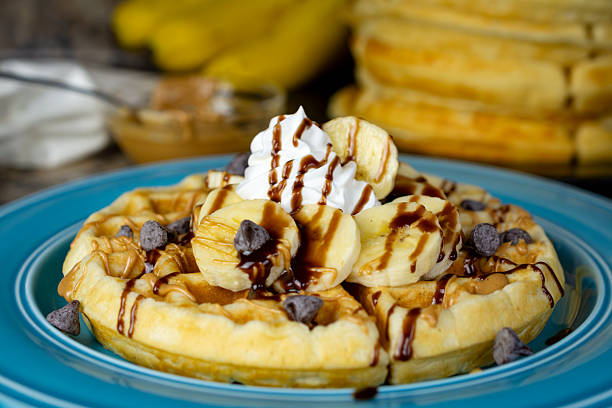 istock A golden waffle with bananas, peanut butter, chocolate syrup drizzle, and chocolate chips creates a decadent treat in Waukesha County, Wisconsin. 2252052831