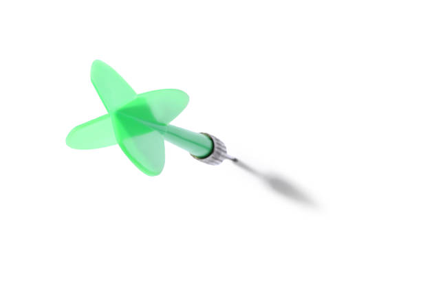 One green dart arrow isolated on white, above view
