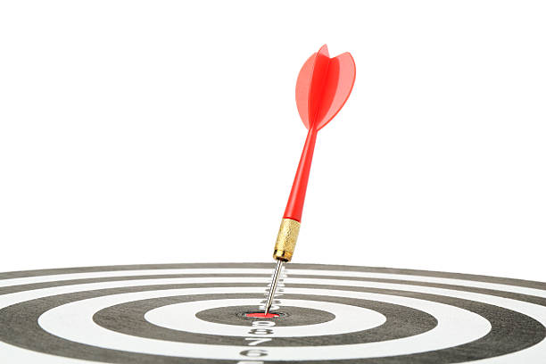 istock Dart board with red arrow on white background 2252055531