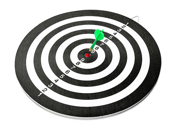 istock Dart board with green arrow hitting target isolated on white 2252055643