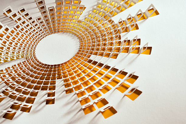istock Abstract Cut Paper Audio Spectrum Sculpture in Orange and White Studio Light 2252060012