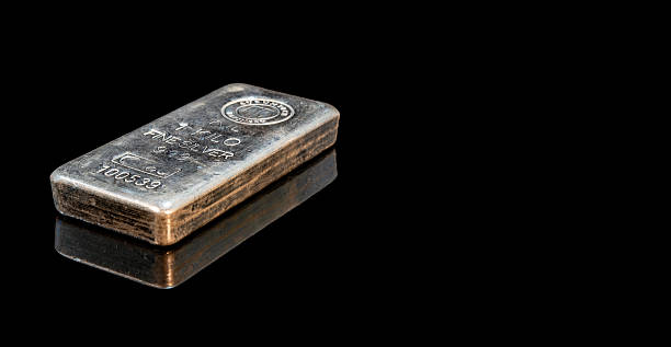 istock Fine Silver metal Bar on black banner with reflection and copy space 2252060136
