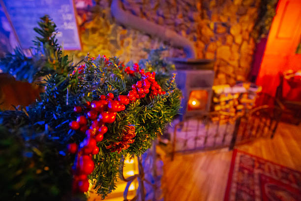 istock Beautiful decor by the fireplace. Warm interior decor 2252061387