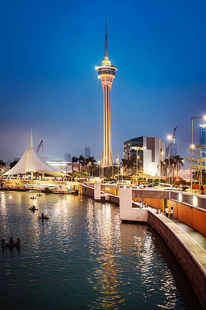 istock Macau Tower Night Scene Over Waterfront Promenade 2252063712
