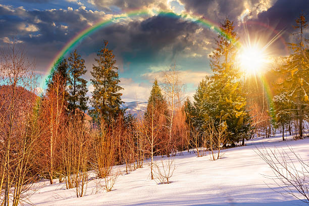 istock winter landscape at sunset 2252069036