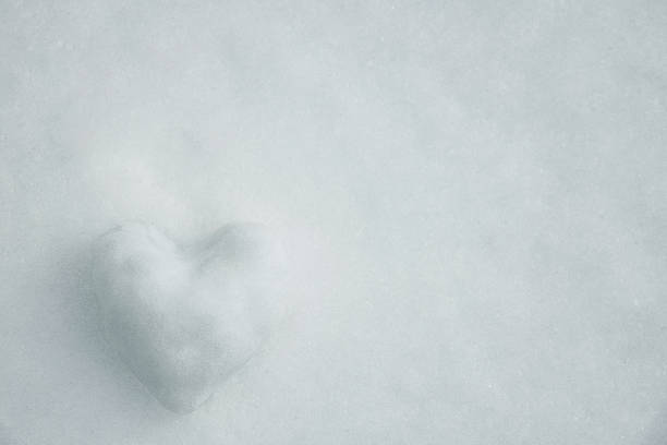 Snow heart on winter fresh white snow, copy space
