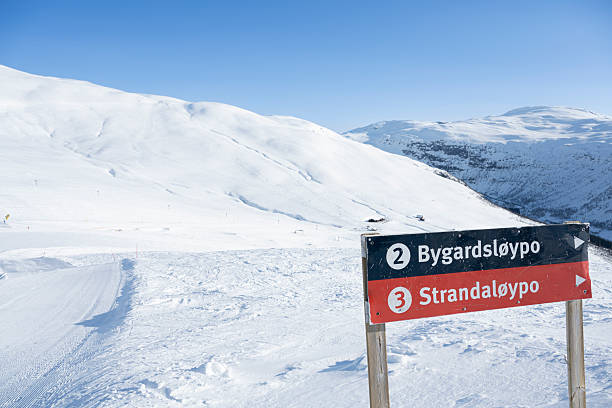 On mountain trail signs, Brian Head ski resort, Utah.