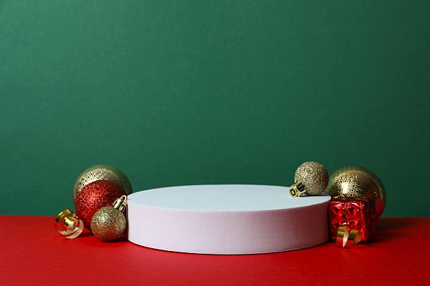 istock Beautiful composition with podium and Christmas decor on two-tone background 2252083087