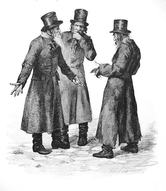 istock Three Jewish men in animated conversation, traditional clothing 2252083453