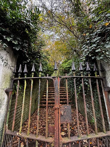 istock old wrought iron gate in front of a path 2252086070